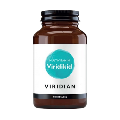 Envase de Viridian VIRIDIKID MULTIVITAMÍNICO para niños 90 mini cápsulas, suplemento alimenticio