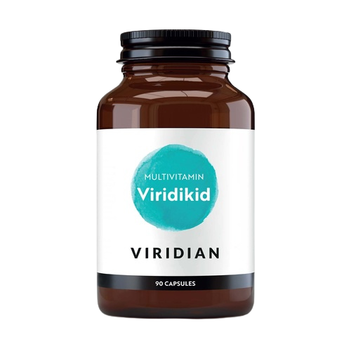 Envase de Viridian VIRIDIKID MULTIVITAMÍNICO para niños 90 mini cápsulas, suplemento alimenticio