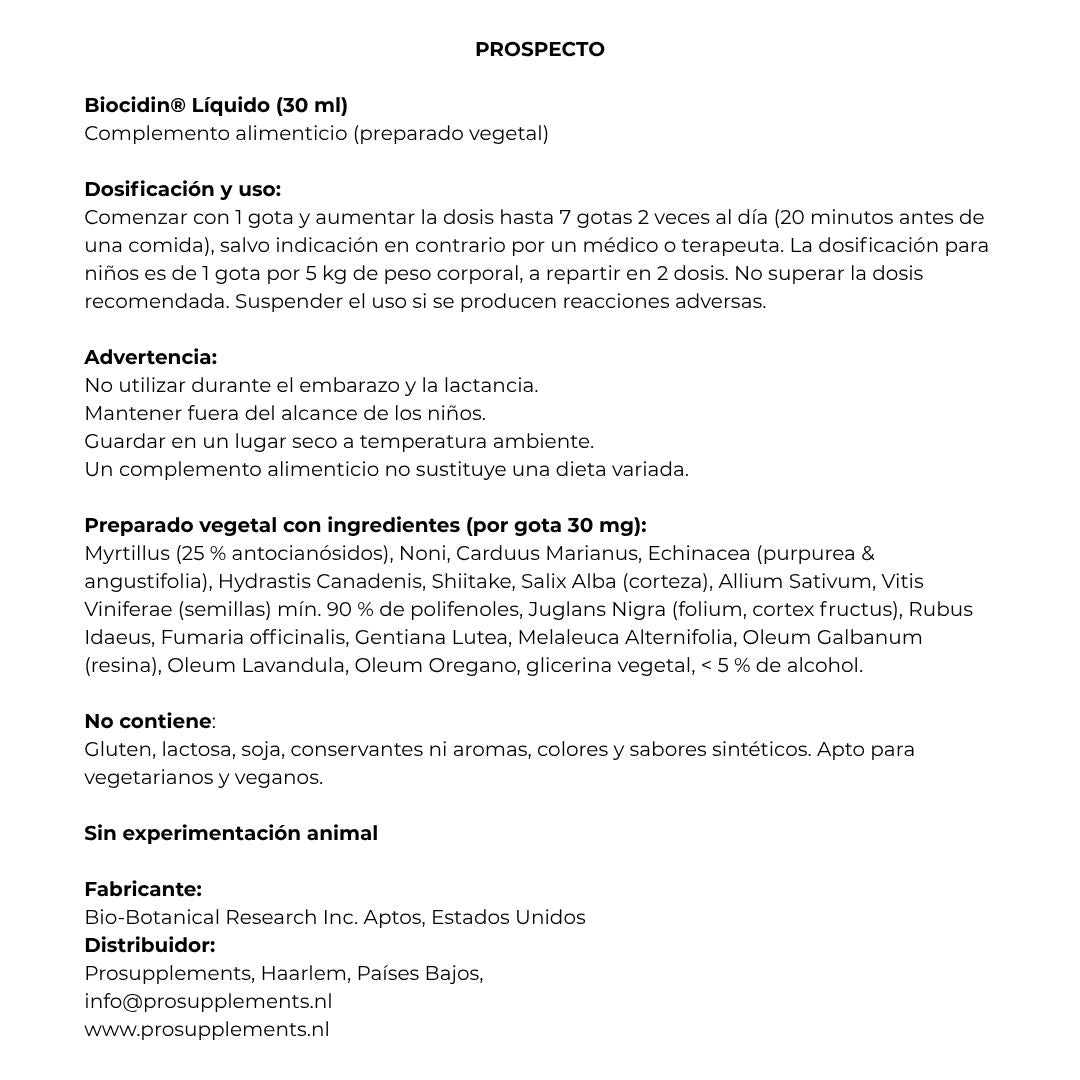 Envase de Biocidin 30 ml gotas, suplemento alimenticio