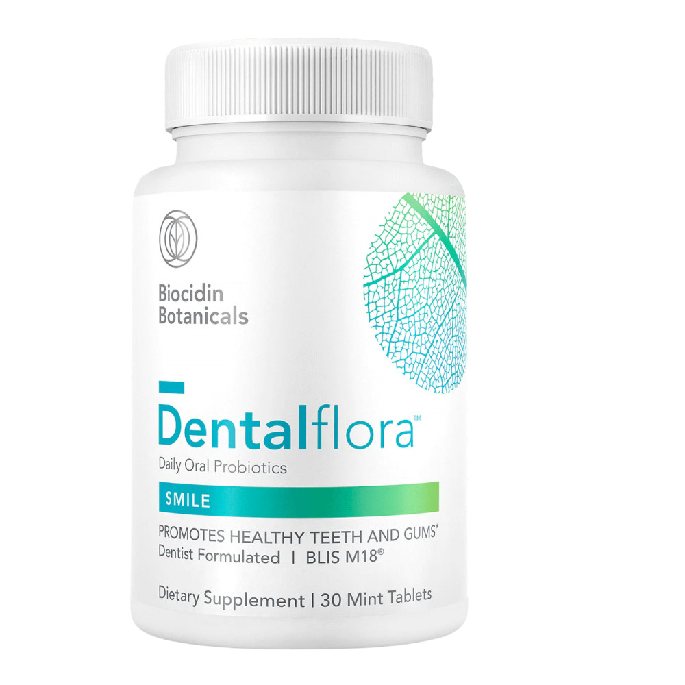 Envase de Biocidin DENTALFLORA Probiótico oral 30 cápsulas, suplemento alimenticio