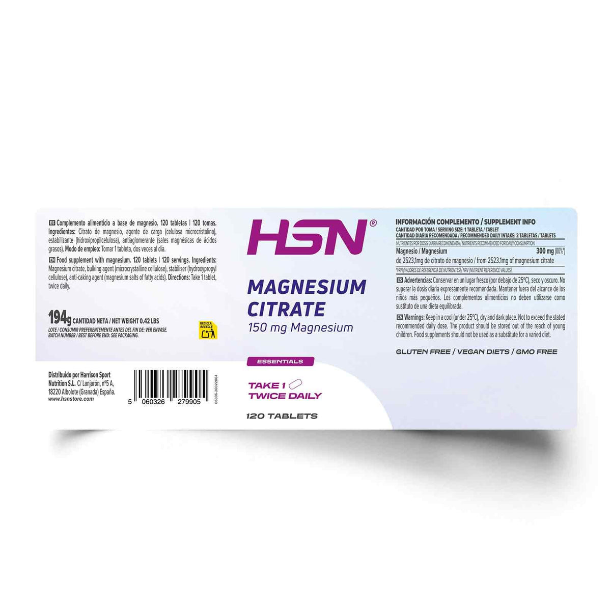 HSN Citrato de Magnesio 150 mg 120 comprimidos