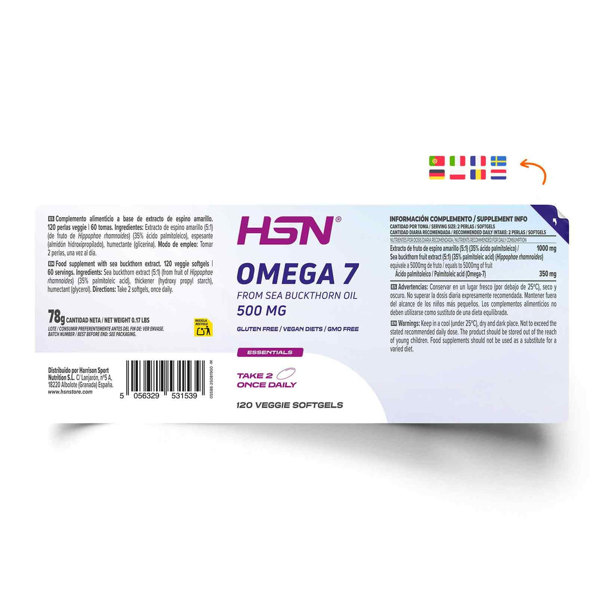 HSN Omega-7 Vegano Aceite de Espino Amarillo 500 mg 120 perlas