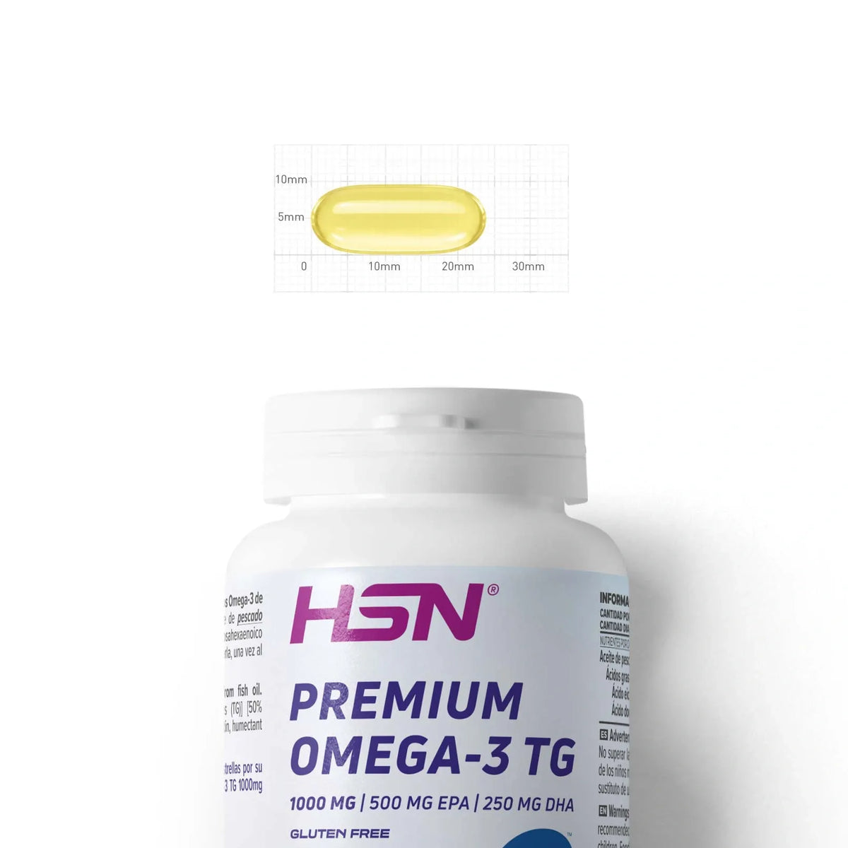 HSN Premium Omega 3 TG IFOS 1000 mg 120 perlas tamaño de la perla